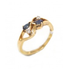 Ring Blue Sapphire 14kt Gold Diamond Diamonds Yellow Natural 14 KT Vintage D175